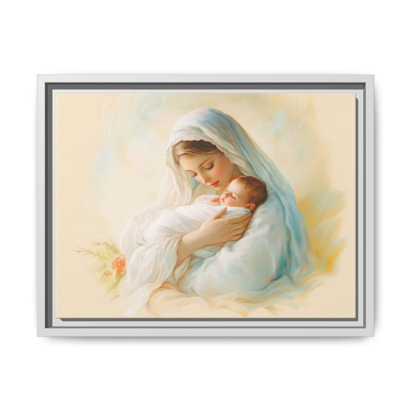 Mary Cradling Baby Jesus - Framed Canvas